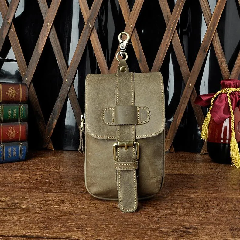 Small Mens Leather Belt Pouch Holsters Belt Case Cell Phone Waist Pouch for Men Refined Modernity