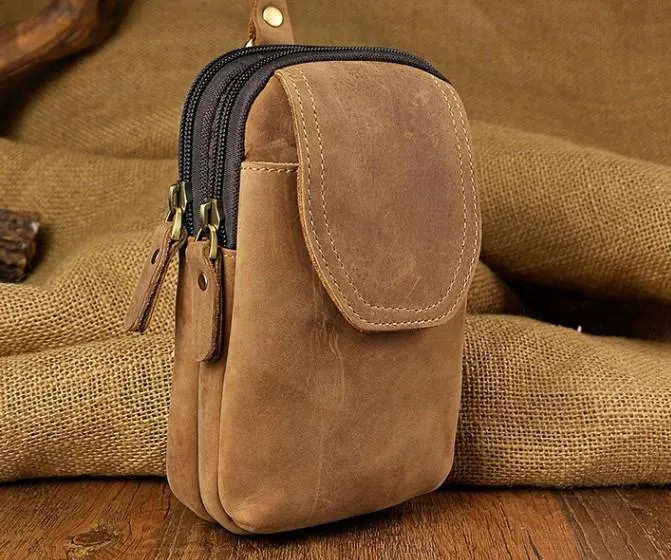 Small Mens Leather Belt Pouch Holsters Belt Cases Cell Phone Waist Pouch for Men Minimal Aesthetic