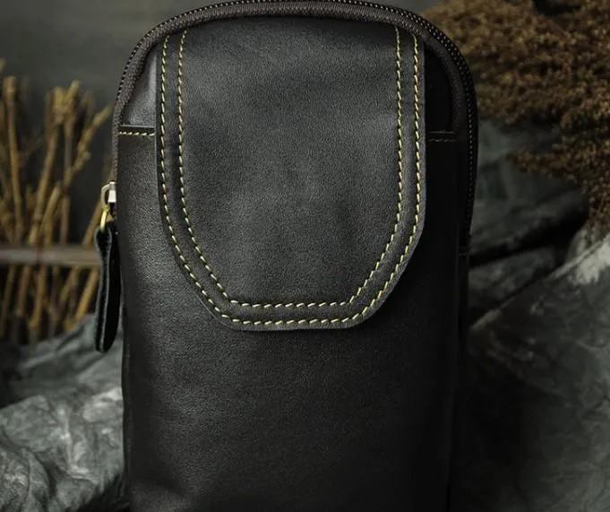 Small Mens Leather Belt Pouch Holsters Belt Cases Cell Phone Waist Pouch for Men Travel Friendly Luxury Texture