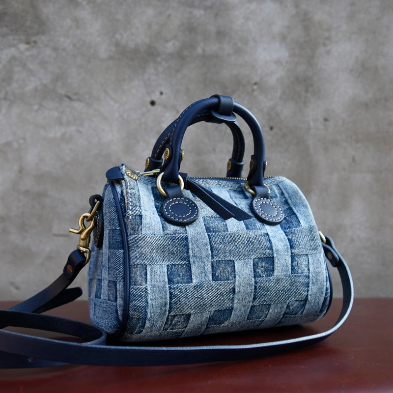 Small Denim Boston Bag Denim Handbags for Women Blue Denim Crossbody Bag for WOmen Practical Form