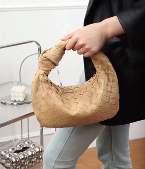 Chic Element Functional Design Small Lambskin Knotted Intrecciato Leather Handbag, Handcrafted Premium Quality Genuine Leather Handbag, Daily Fashion Lady Bag, Designer Bag