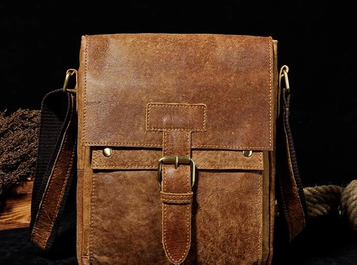 Small Leather Mens SIDE BAGs COURIER BAGs Messenger Bag Shoulder Bag for Men Compact Gear