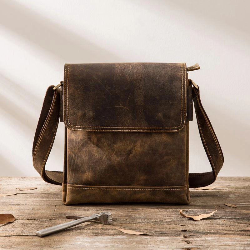 Small Leather Vintage Mens Cool Messenger Bags Shoulder Bags  for Men Everyday Practicality