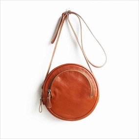 Small Vintage Designer Vegetable Leather Round Bag, Retro Shoulder Bag For Women, Handcrafted Brush Off Ladies Baguette Handbag Sleek Design Night Out