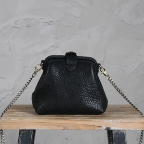 Small Womens Black Leather MIni doctor bag Chain shoulder doctor bag for women Sleek Aesthetic Forest Green