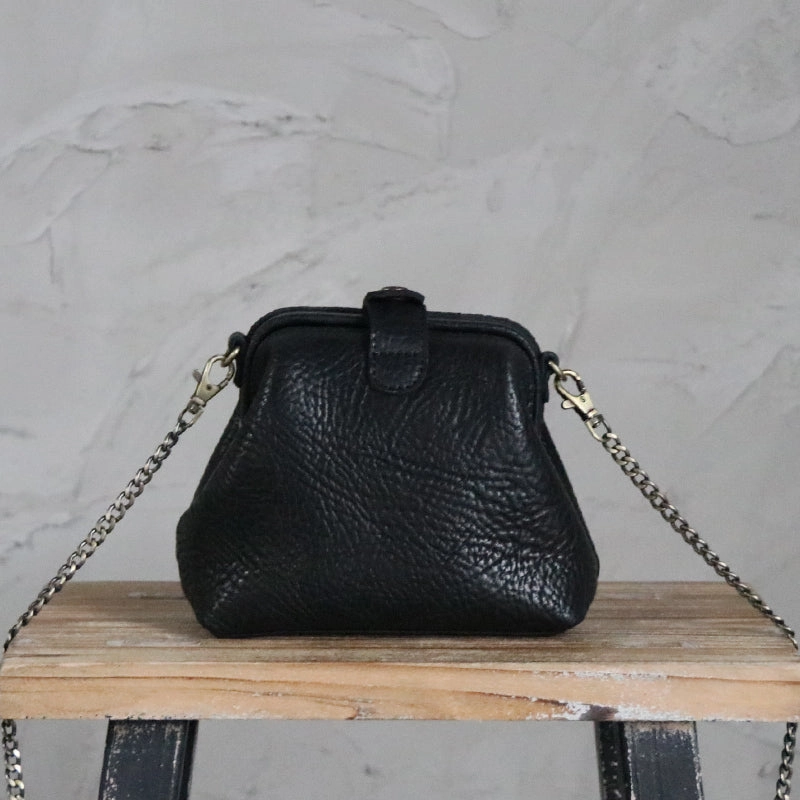 Small Womens Black Leather MIni doctor bag Chain shoulder doctor bag for women Timeless Appeal Vacation Gear