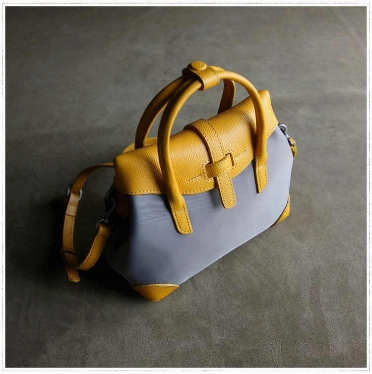 Small Womens Gray&Yellow NYLON Handbag Purse Cute NYLON Shoulder Bag Crossbody Purse for Ladies Classic Minimalist