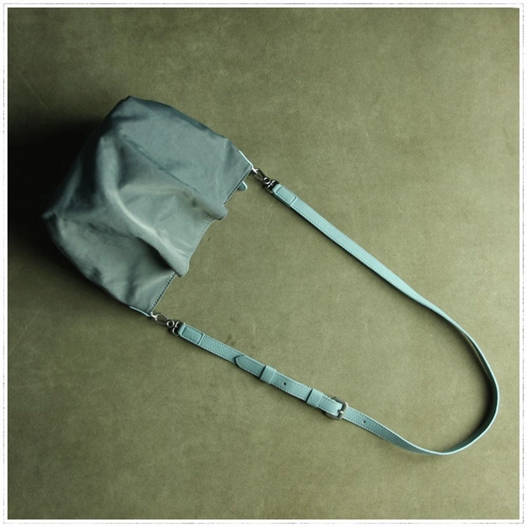 Structured Design Small Womens Gray Nylon Leather Crossbody Handbag Purse Bucket Gray Nylon Shoulder Bag Purse for Ladies