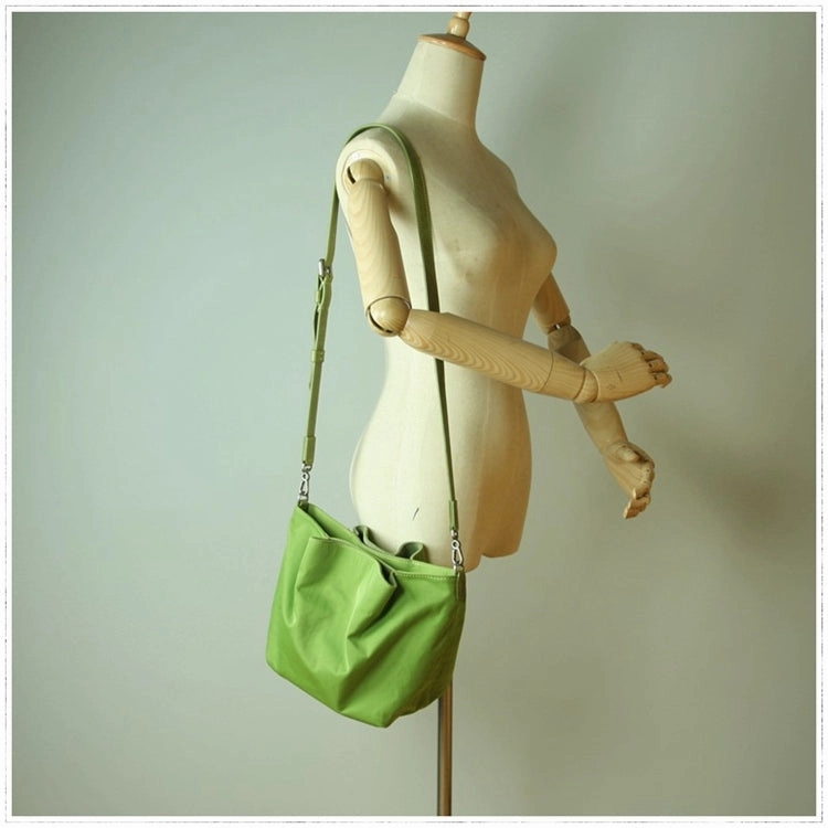 Casual Outfit Small Womens Green Nylon Leather Crossbody Handbag Purse Bucket Green Nylon Shoulder Bag Purse for Ladies