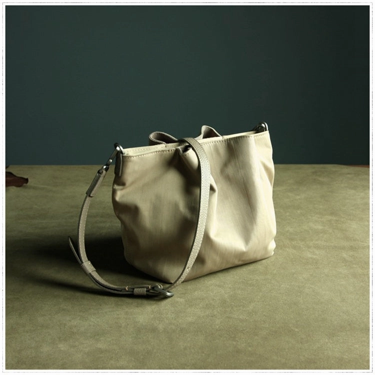 Durable Choice Office Fashion Small Womens Khaki Nylon Leather Crossbody Handbag Purse Bucket Khaki Nylon Shoulder Bag Purse for Ladies