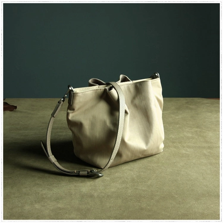 Small Womens Khaki Nylon Leather Crossbody Handbag Purse Bucket Khaki Nylon Shoulder Bag Purse for Ladies Urban Gear Sleek Utility