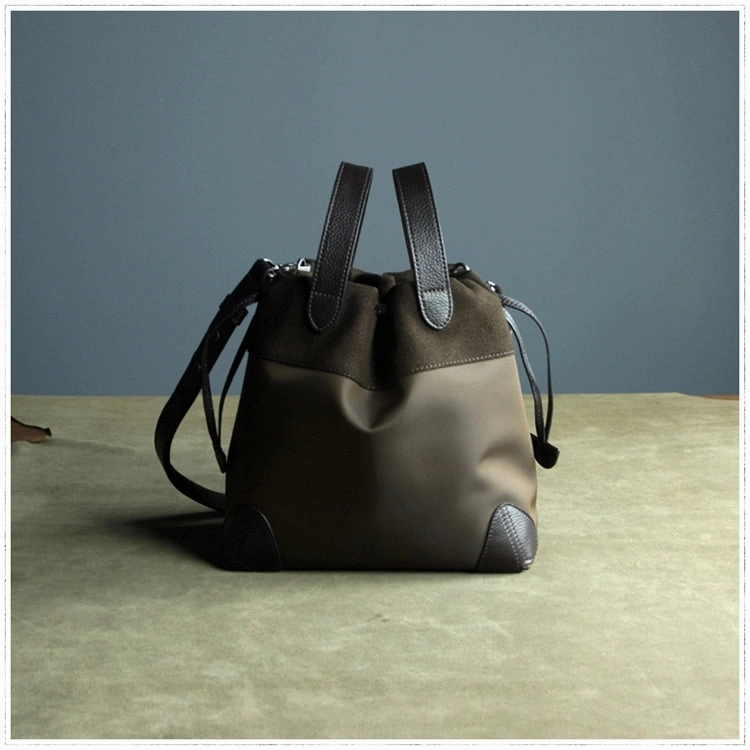 All-Occasion Bag Small Womens Orange Nylon Leather Bucket Handbag Purse Nylon Leather Barrel Shoulder Bag Handbag Purse for Ladies