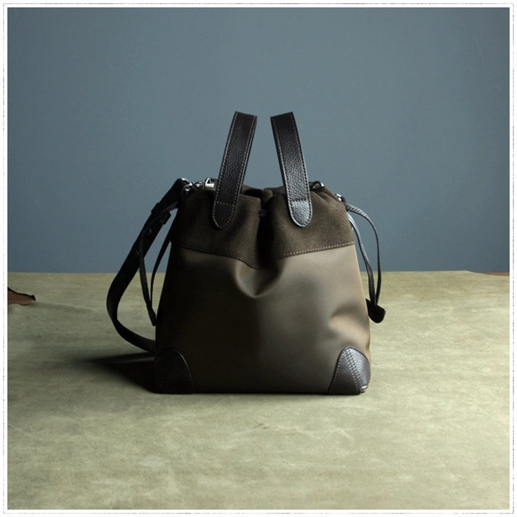 Refined Modern Look Small Womens Orange Nylon Leather Bucket Handbag Purse Nylon Leather Barrel Shoulder Bag Handbag Purse for Ladies