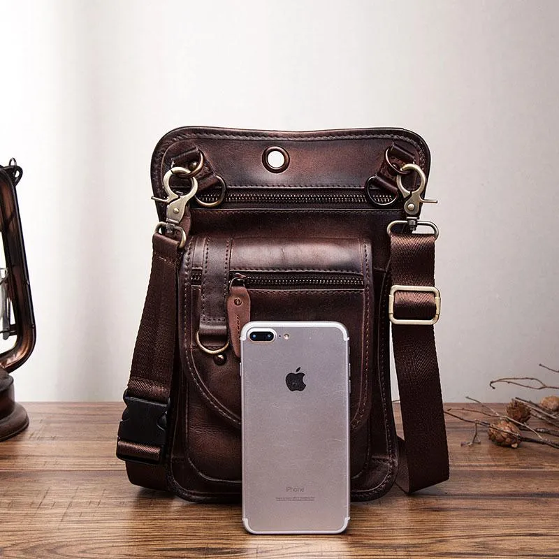 Minimal Feature Cool Vintage Leather Mens Belt Pouch Waist Bag Drop Leg Bag Mini Shoulder Bag For Men