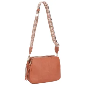 Elegant fashion choice EJ60197 Mila 3 Compartment Crossbody Bag With Guitar Strap