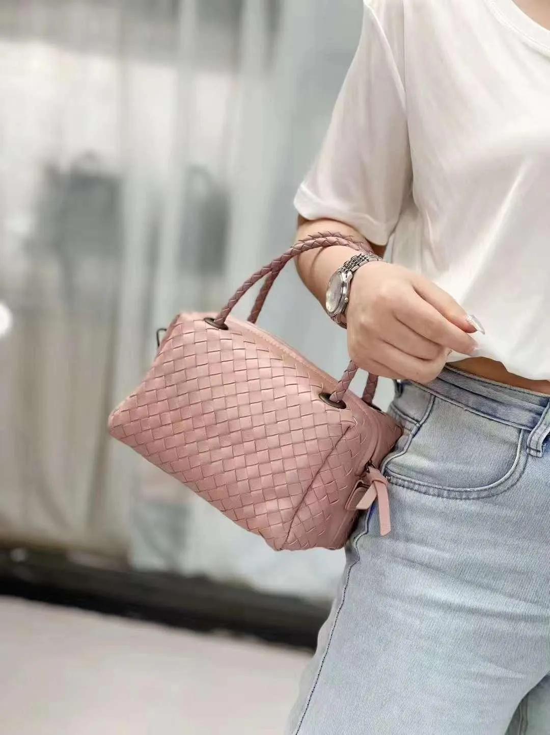 Classic Daily Luxury Women's Lambskin Woven Boston Crossbody Bag | Handcrafted Versatile Shoulder Bag