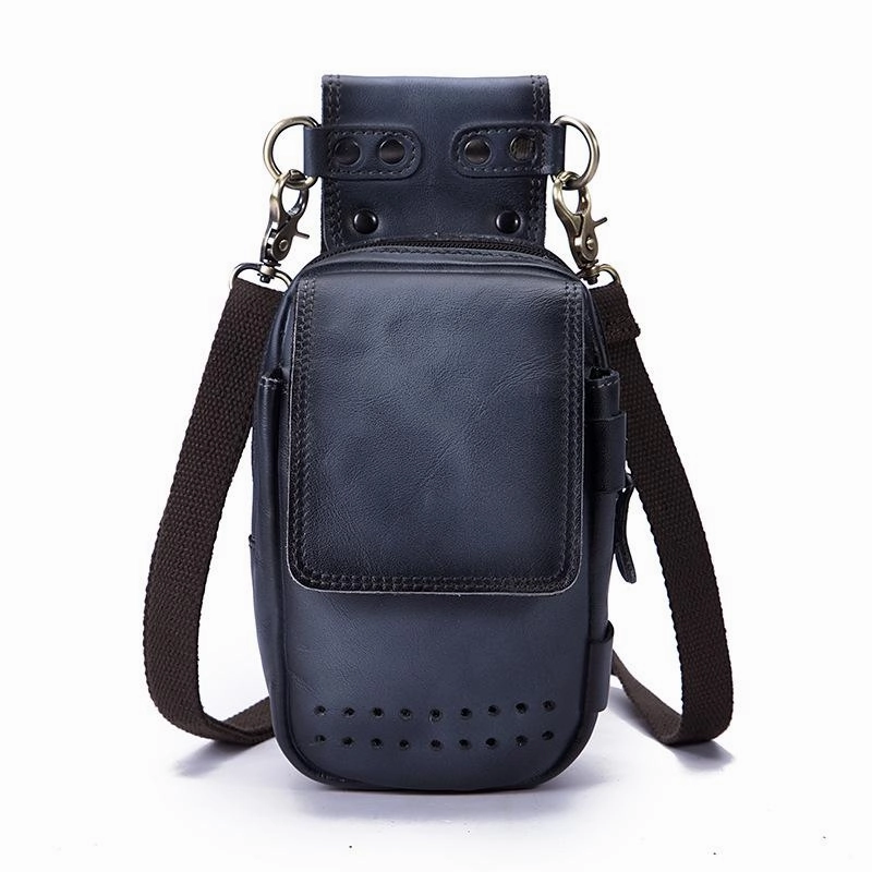 Minimalist Aesthetic Cool Brown Leather Men's Cell Phone Holster Small Side Bag Mini Messenger Bag For Men
