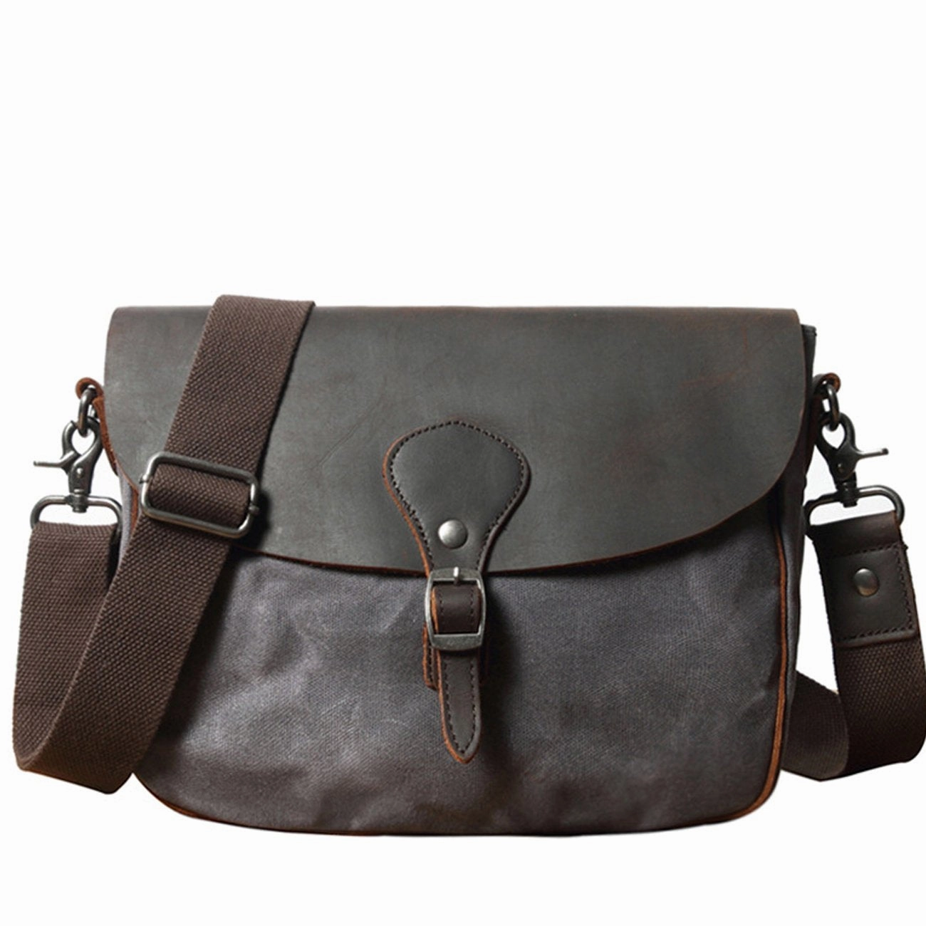 Comfort Carry Gear Cool Waxed Canvas Leather Mens Casual Small Green Side Bag Messenger Bag For Men