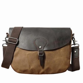 Functional Storage Simple Function Cool Waxed Canvas Leather Mens Casual Small Green Side Bag Messenger Bag For Men