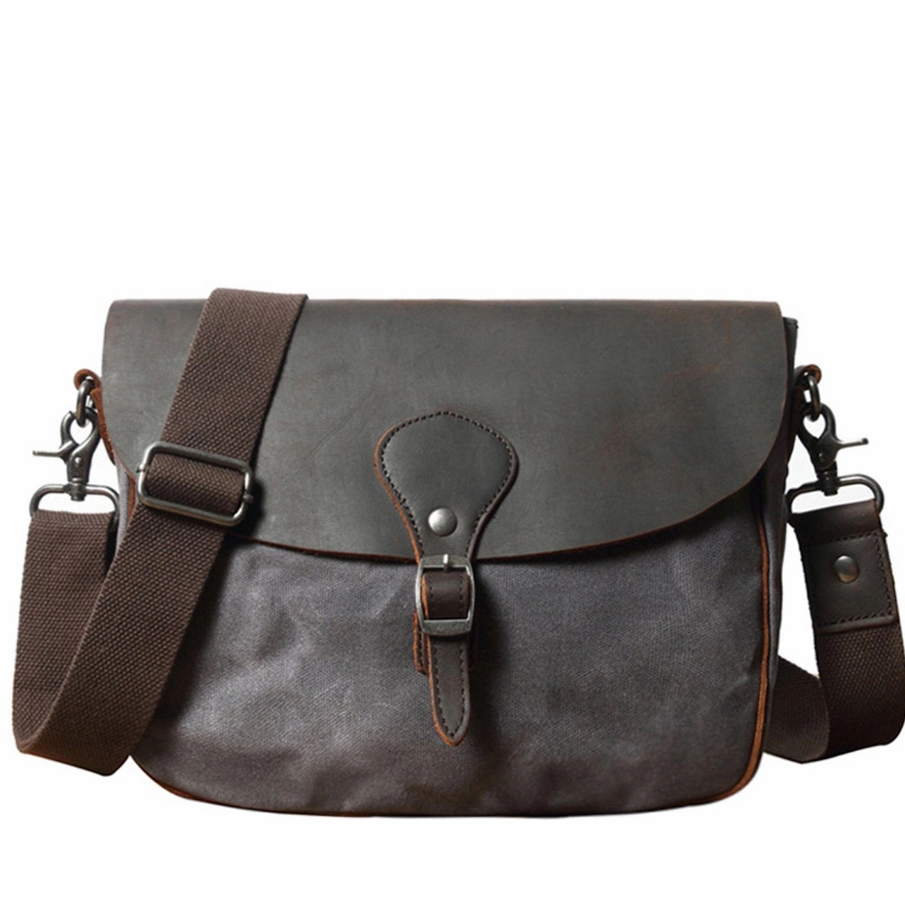 City Style Lightweight Function Cool Waxed Canvas Leather Mens Casual Small Green Side Bag Messenger Bag For Men