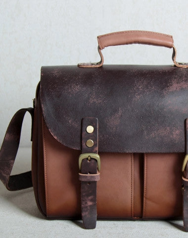 Water Resistant Handmade leather men Briefcase messenger Coffee Brown shoulder bag vintage bag for him