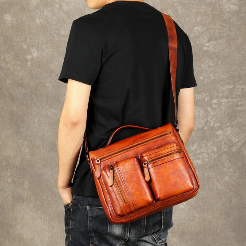 Stylish Functionality Leather Mens Cool Messenger Bag Black Shoulder Bag for men