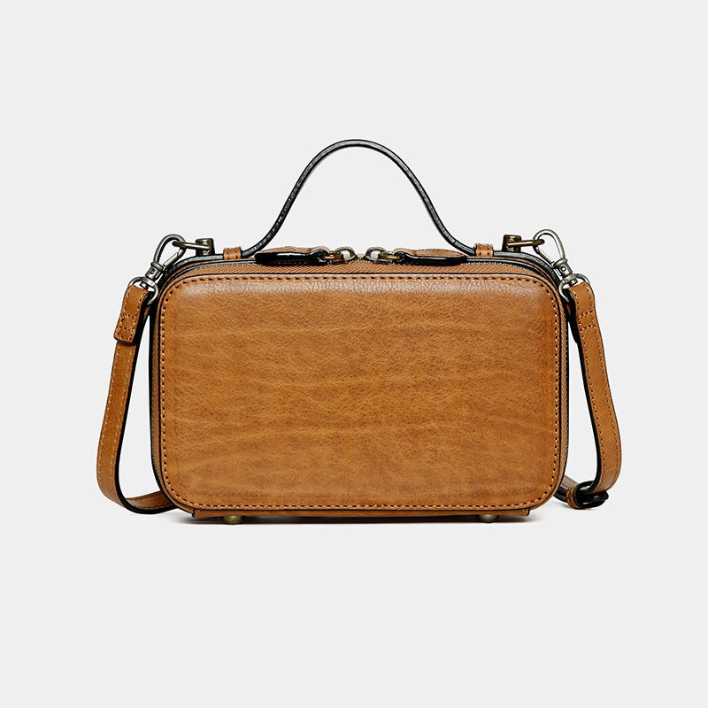 Sophisticated Engineering Compact Comfort Vintage WOmens Brown Leather Box Handbag Shoulder Bag Small Brown Square Cube Crossbody Bag for Ladies