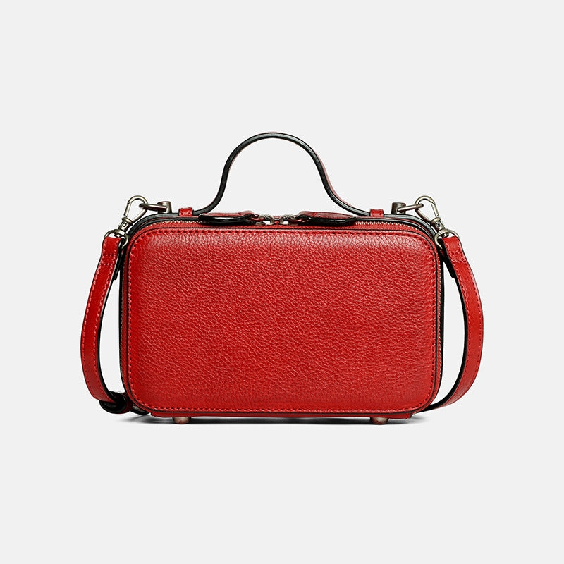 Vintage WOmens Brown Leather Box Handbag Shoulder Bag Small Brown Square Cube Crossbody Bag for Ladies Timeless Piece