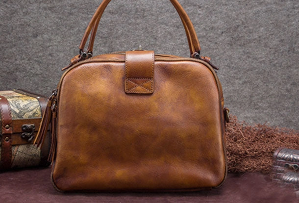 Workwear Style Genuine Leather Handbag Vintage Bag Shoulder Bag Crossbody Bag Purse For Women