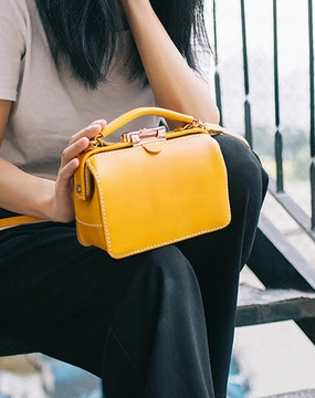 Handmade Womens Yellow Leather Doctor Handbag Purse Small Side Bag Doctor Bags for Women Chic Appeal