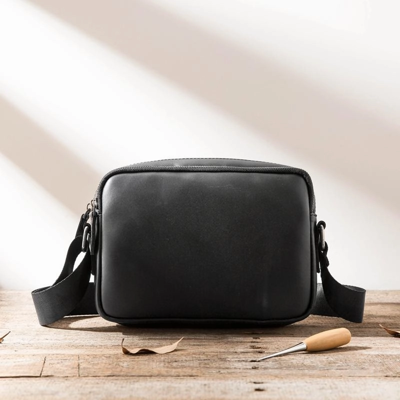 Everyday Comfort Functional Piece Black Cool Leather Mens Courier Bag Postman Bag Black Messenger Bags Side Bag for Men
