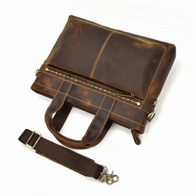 Weekend Travel Versatile Organizer GENUINE LEATHER MENS Vintage Brown COOL MESSENGER BAG BRIEFCASE WORK BAG BUSINESS BAG FOR MEN