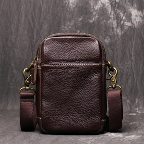 Modern Carry Mens Brown Leather Mini Messenger Bag Black Men's Phone Side Bag Mini Phone Bag Courier Bag For Men