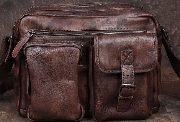 Cool Small Leather Mens Messenger Bag Brown Courier Bag Side Bag Postman Bag for men Comfort Carry Gear Secure Storage