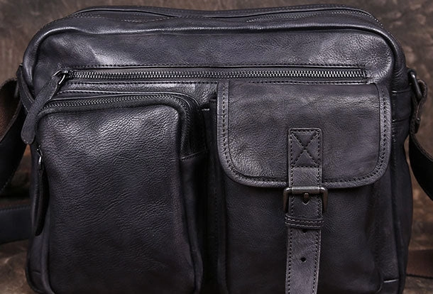 On The Go Easy Storage Cool Small Leather Mens Messenger Bag Brown Courier Bag Side Bag Postman Bag for men