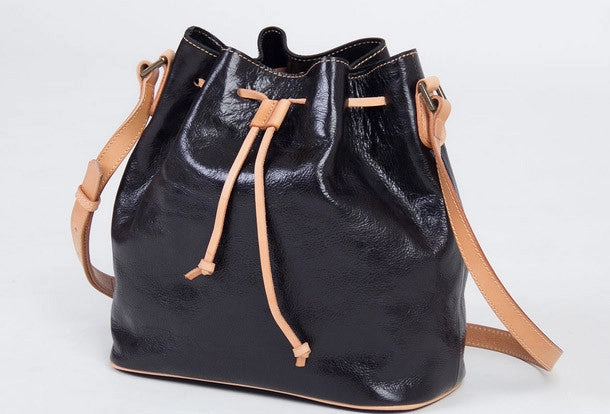 Elegant Shoulder Easy Access Handmade vintage bucket leather black bag orange shoulder bag crossbody for women