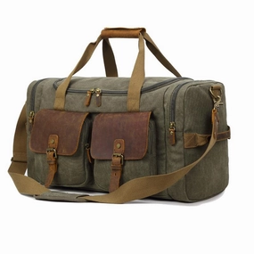 Canvas Leather Mens Large Black Weekender Bag Gray Duffle Bag Luggage Bag for Men Smooth Surface