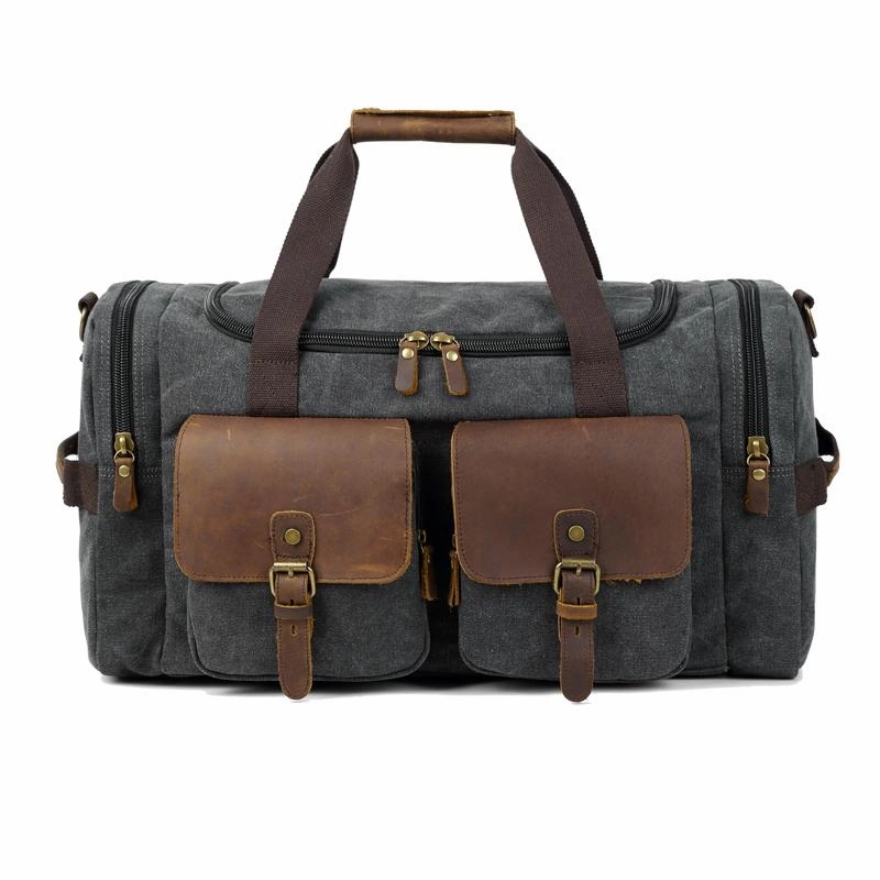 Canvas Leather Mens Large Black Weekender Bag Gray Duffle Bag Luggage Bag for Men Music Camp