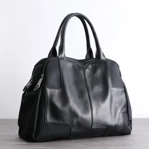 Silver Accent Black Womens Nylon Leather Travel Bag Totes Womens Black Nylon Shoulder Travel Purse Nylon Handbag Purse for Ladies