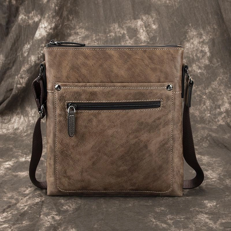 Daily Lifestyle Trendy Gear Cool Leather Men's 10 inches Brown Vertical Messenger Bag Blue Courier Bag Side Bag For Men