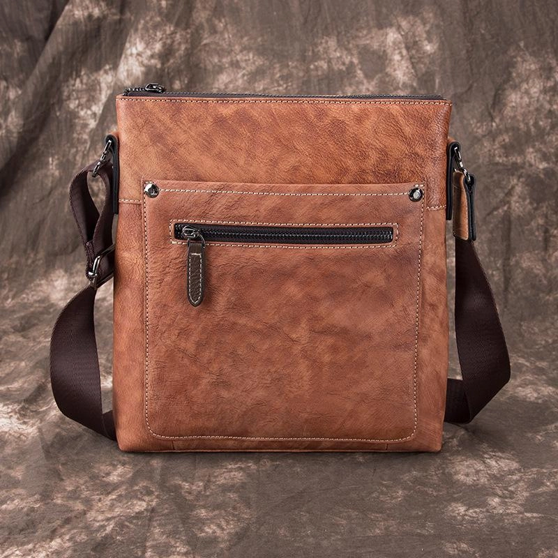 Practical Storage Cool Leather Men's 10 inches Brown Vertical Messenger Bag Blue Courier Bag Side Bag For Men