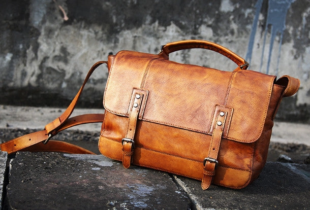 Cool Leather mens messenger bag Vintage shoulder bag laptop bag for Men Lightweight Functionality Comfort Function
