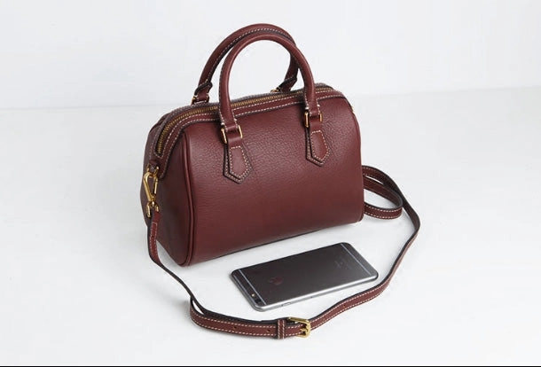 Genuine Leather Cute Women Boston Bag Handbag Shoulder Bag Crossbody Bag Leather Purse Stylish Design Trendy Utility