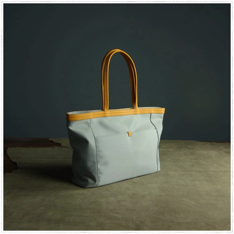 Travel Friendly Gray Womens Nylon Shoulder Tote Womens Nylon Shoulder Tote Gray&Yellow Nylon Handbag Shoulder Purse for Ladies