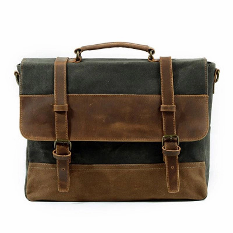 Practical Carry Urban Comfort Mens Waxed Canvas Leather Side Bag Messenger Bag Canvas Courier Bag for Men