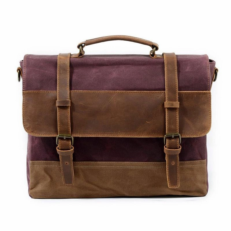 Mens Waxed Canvas Leather Side Bag Messenger Bag Canvas Courier Bag for Men Secure Closure