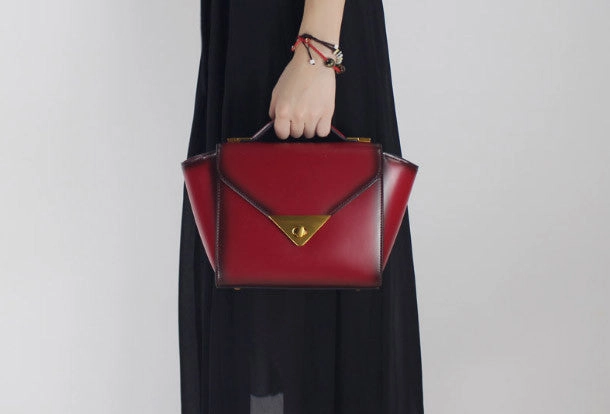 Handmade Leather handbag shoulder bag winged for women leather crossbody bag color block High-quality carry bag