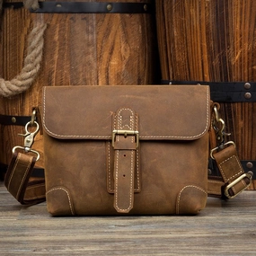Compact Organizer Versatile Accessory Cool Brown Leather 8 inches Mens Small Courier Bag Messenger Bags Postman Bags for Men