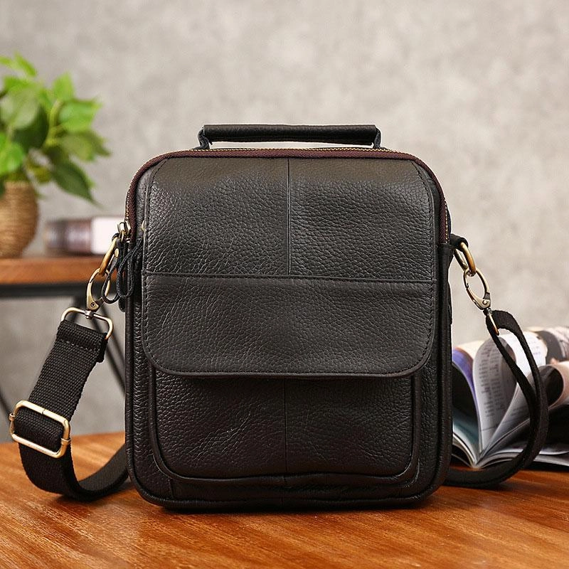 Compact Organizer Durable Fabric Cool Coffee Small Leather Mens Side Bag Messenger Bag Shoulder Bag for Men