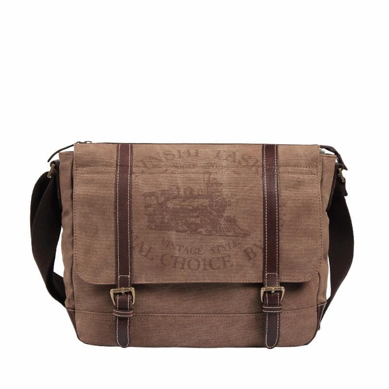 Fashion Canvas Leather Mens Side Bags Messenger Bags Khaki Canvas Courier Bag for Men Soft Texture Comfort Grip